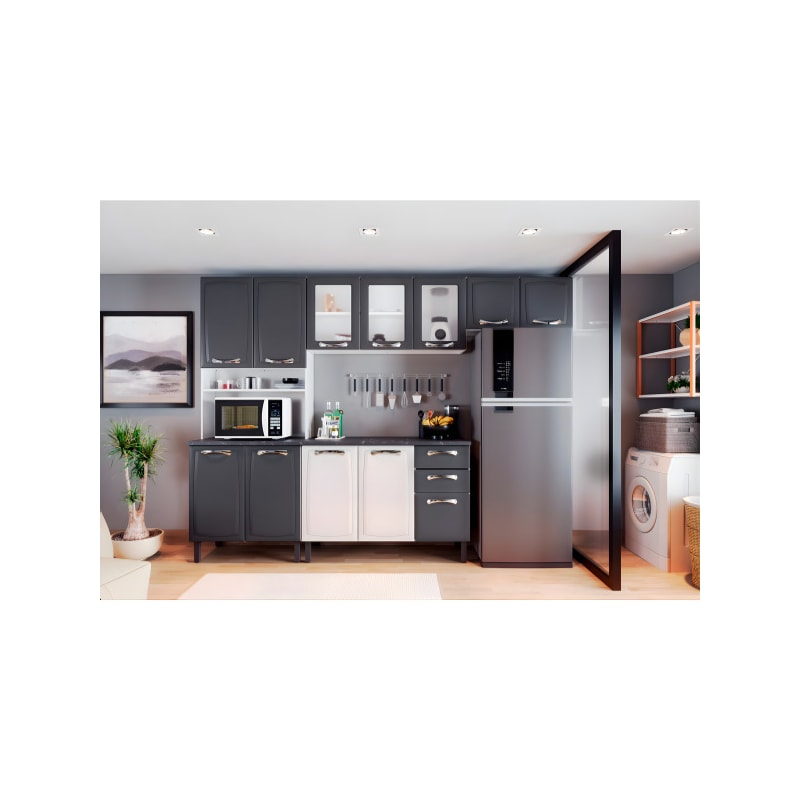 Cozinha Itatiaia New Premium Aço 12 Portas 2 Gavetas com Nicho Grafite