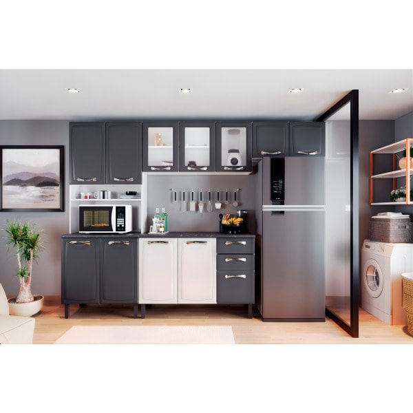 Cozinha Itatiaia New Premium Aço 12 Portas 2 Gavetas com Nicho Grafite-c4523bc6-1a02-4a47-8c7c-9a6b010f97f3