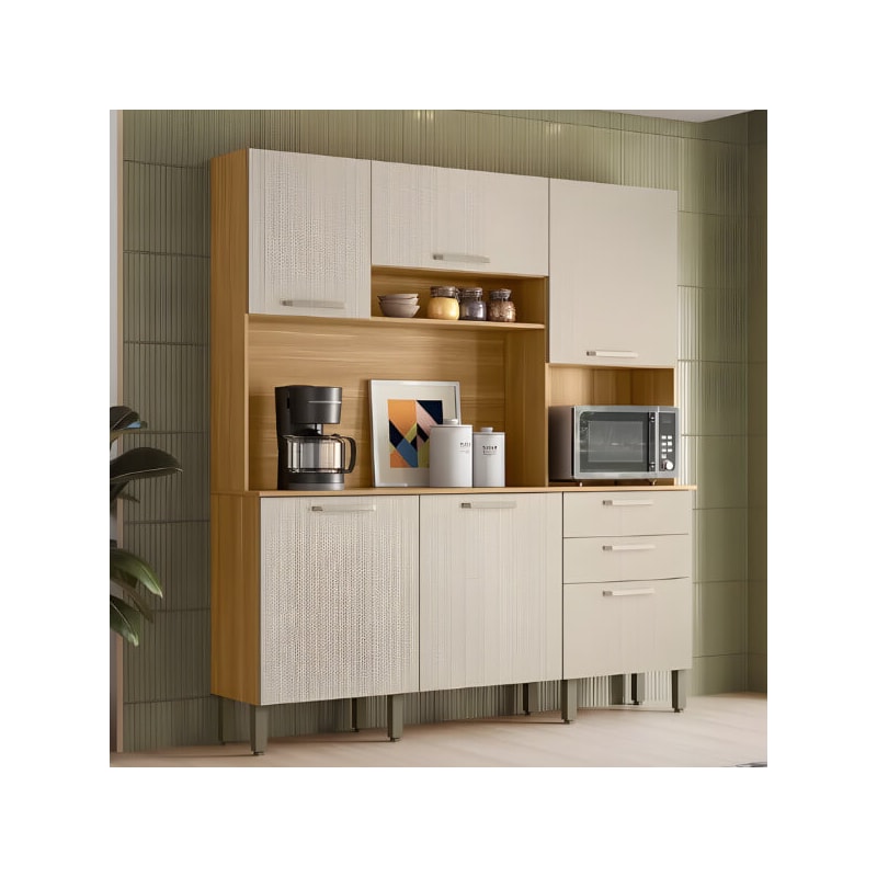Cozinha Kits Paraná Ferrara Plus 6 Portas 2 Gavetas Freijó/Soft