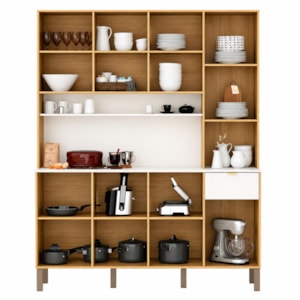 Cozinha Kits Parana Slow 8 Portas 1 Gaveta Freijo/Artico/CP Riscatto Freijo