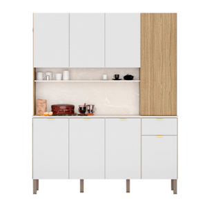 Cozinha Kits Parana Slow 8 Portas 1 Gaveta Freijo/Artico/CP Riscatto Freijo