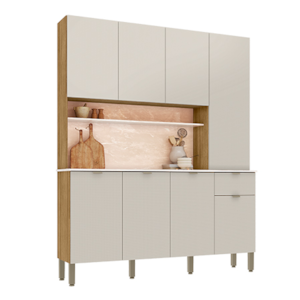 Cozinha Kits Parana Slow 8 Portas 1 Gaveta Freijo/Soft