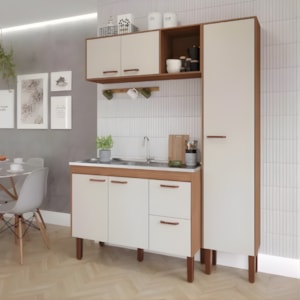 Cozinha Mgm Slim 5 Portas 2 Gaveta Com Lavatorio 1,44MT Freijo/Off White