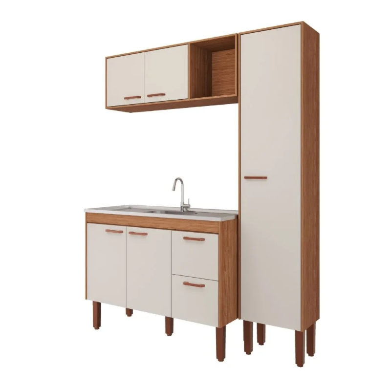 Cozinha MGM Slim 5 Portas 2 Gavetas com Lavatorio 1,14MT Freijo/Off White
