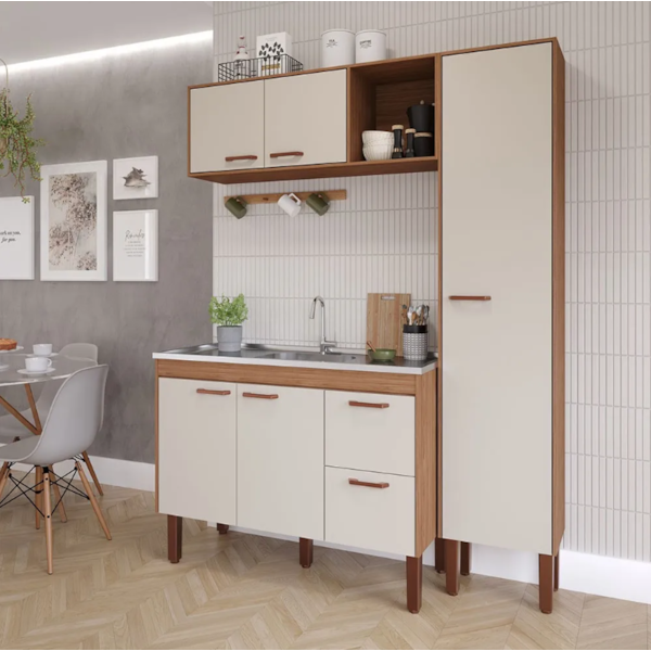 Cozinha MGM Slim 5 Portas 2 Gavetas Com Lavatorio 1,44MT Freijo/Off White 23537.56/23541.56-9ccc8c3e-153c-42a8-8d4c-0d98a07b2734