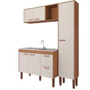 Cozinha MGM Slim 5 Portas 2 Gavetas Com Lavatorio 1,44MT Freijo/Off White 23537.56/23541.56