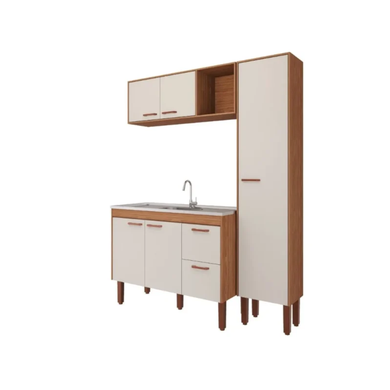 Cozinha MGM Slim 5 Portas 2 Gavetas Com Lavatorio 1,44MT Freijo/Off White 23537.56/23541.56