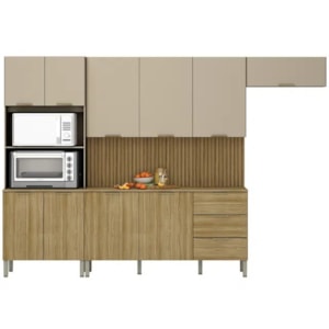 Cozinha Modulada 2 Peças 10 Portas 3 Gavetas Glam Kits Paraná - Freijo/Vanilla/CP-Ripado Freijo