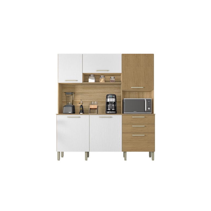 Cozinha Parana Ferrara 5 Portas 3 Gavetas Freijo Supremo Ripado Freijo