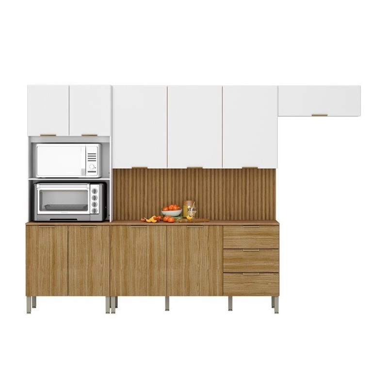 Cozinha Parana Glam 10 Portas 3 Gavetas com Balcao Freijo Supremo Ripado Freijo