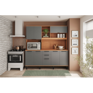 Cozinha Telasul Castanha 8 Portas 2 Gavetas com Nicho 1900MM Freijo/Cinza