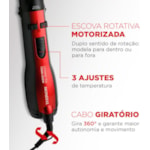 Escova Rotativa Mondial Ceramic Ion 127v/60hz ER-09 Vermelho/Preto