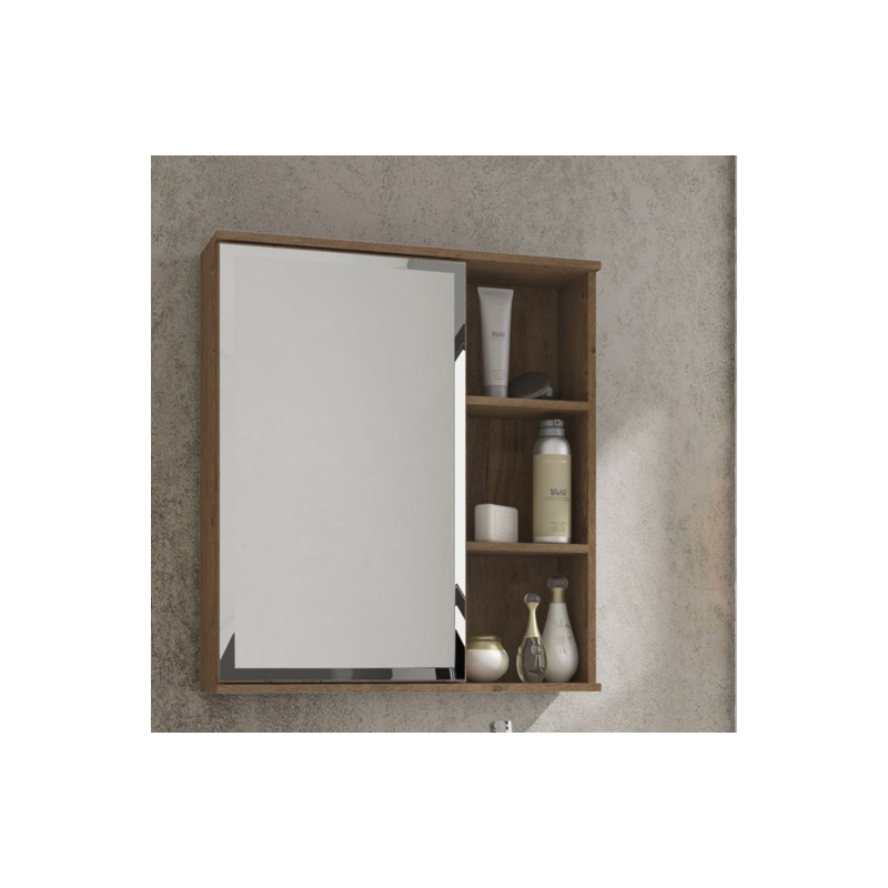 Espelheira para Banheiro Suspensa MGM Treviso 56CM com 1 Porta e Prateleira Amendoa