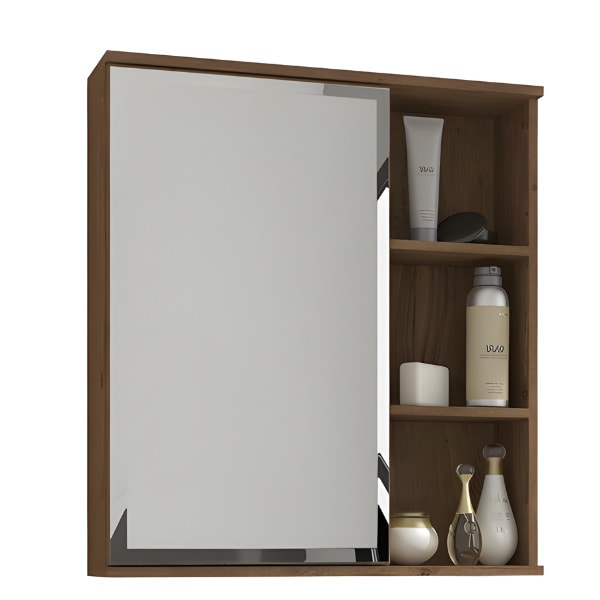 Espelheira para Banheiro Suspensa MGM Treviso 56CM com 1 Porta e Prateleira Amendoa-a1638083-5f5c-4d79-85c7-b7589c938dca