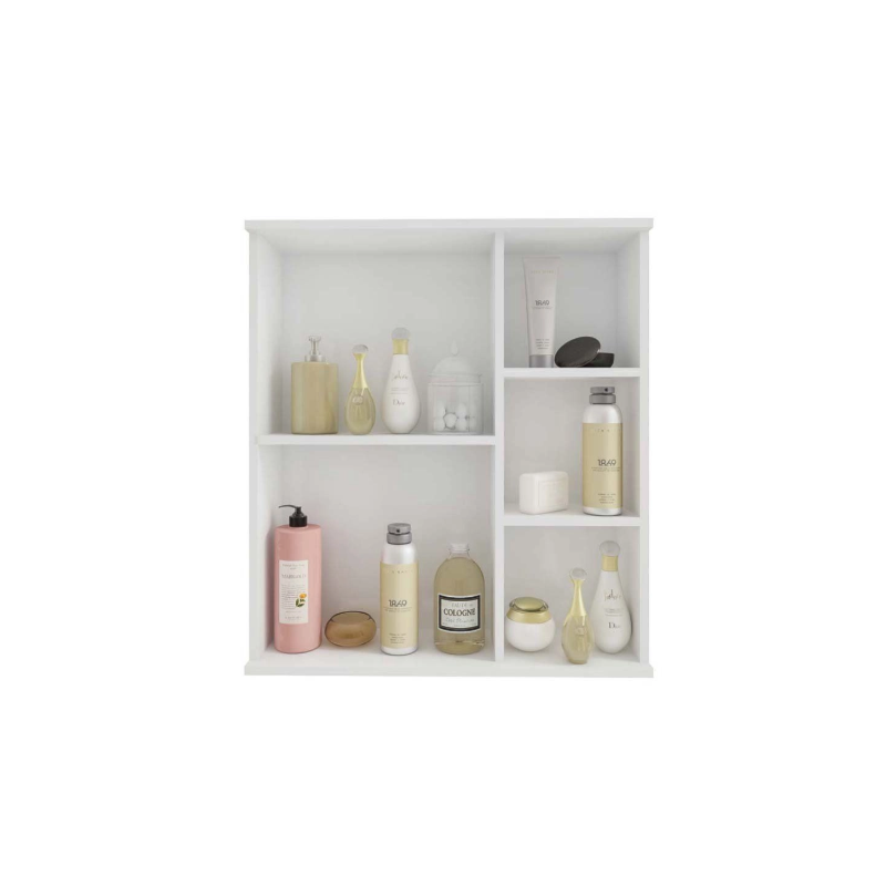 Espelheira para Banheiro Suspensa MGM Treviso 56CM com 1 Porta e Prateleira Branco