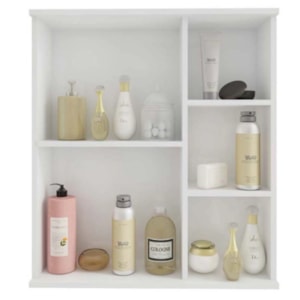 Espelheira para Banheiro Suspensa MGM Treviso 56CM com 1 Porta e Prateleira Branco
