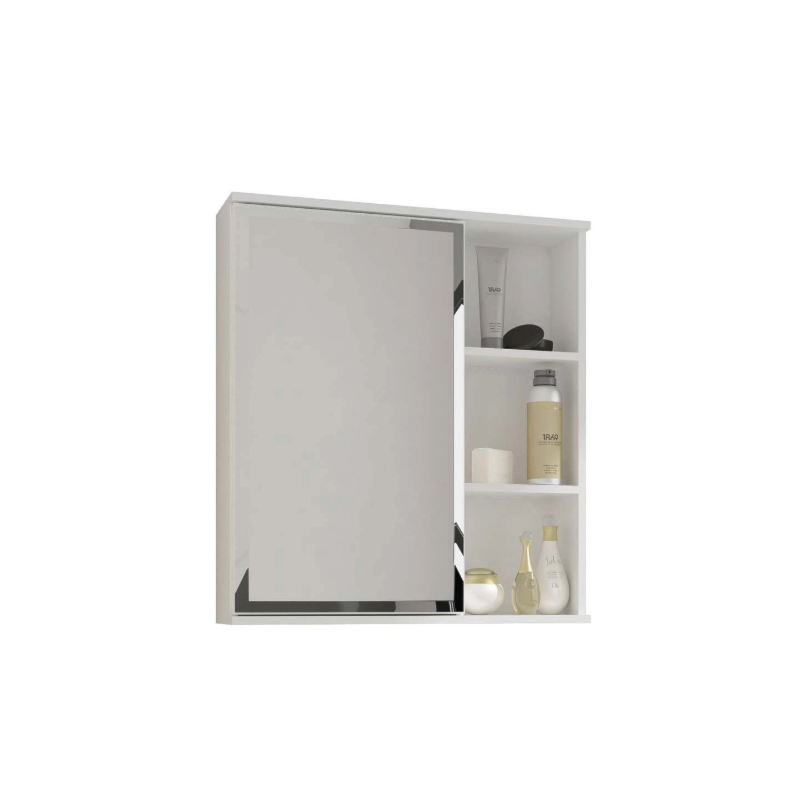 Espelheira para Banheiro Suspensa MGM Treviso 56CM com 1 Porta e Prateleira Branco
