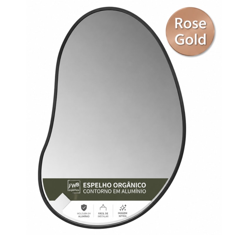 Espelho Euroquadros 1,8mm 40x60cm Orgânico Moldura Plástico Rose Gold HC2308795