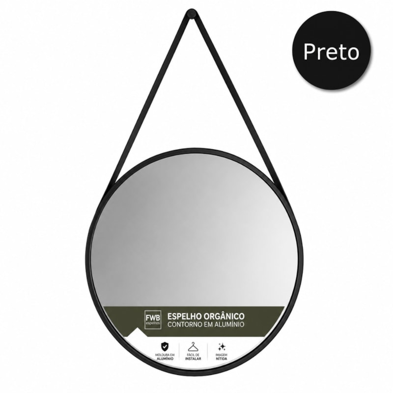 Espelho Euroquadros 1,8mm 45cm Redondo Moldura Plástica com Alça Preta HC2309419