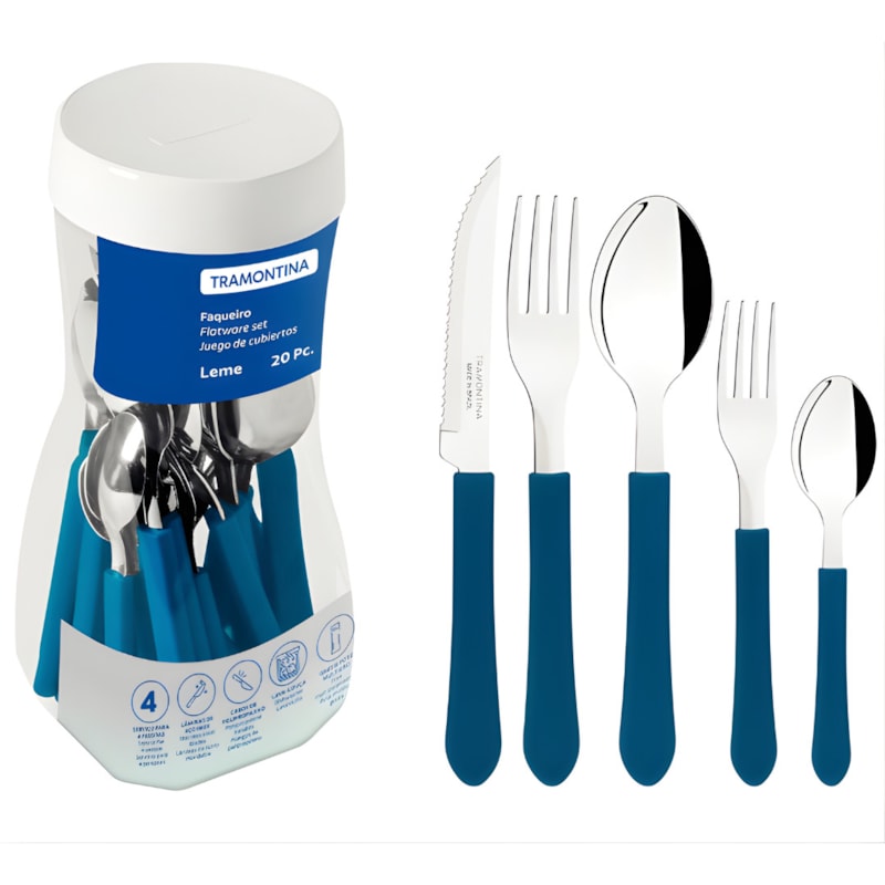 Faquerio Tramonitna Leme com Laminas em Aco Inox e Cabos de Polipropileno 20 Pecas Azul Oceano-9783733a-149c-4bdf-83cf-d34d5cce21ce