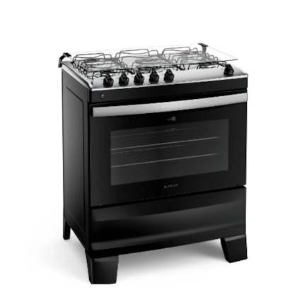 Fogao Atlas com Mesa de Inox Agile 5 Bocas Preto