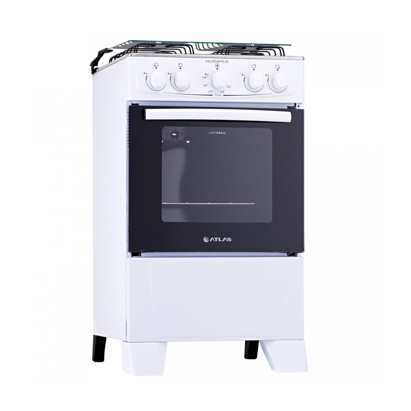 Fogão Atlas com Mesa de Inox Coliseum Plus 4 Bocas com Acendimento Manual Branco