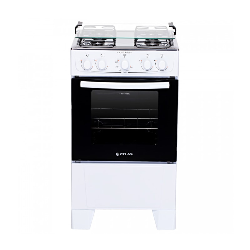 Fogão Atlas com Mesa de Inox Coliseum Plus 4 Bocas com Acendimento Manual Branco