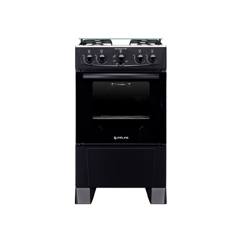 Fogao Atlas com Mesa de Inox Coliseum Plus 4 Bocas com Acendimento Manual Preto