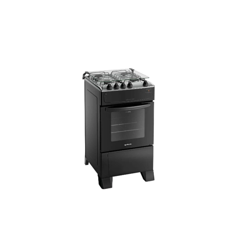 Fogao Atlas com Mesa de Inox Monaco Top 4 Bocas Acendimento Automatico Preto