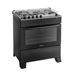 Fogao Atlas com Mesa de Inox Monaco Top 5 Bocas com Acendimento Automatico Preto