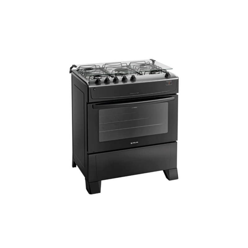 Fogao Atlas com Mesa de Inox Monaco Top 5 Bocas com Acendimento Automatico Preto