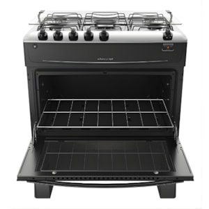 Fogao Atlas com Mesa de Inox Monaco Top 5 Bocas com Acendimento Automatico Preto