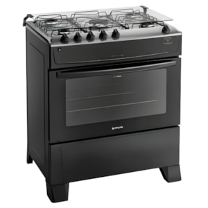 Fogao Atlas com Mesa de Inox Monaco Top 5 Bocas com Acendimento Automatico Preto
