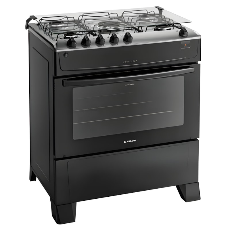 Fogao Atlas com Mesa de Inox Monaco Top 5 Bocas com Acendimento Automatico Preto-4bfdb9a1-0bd5-4d65-b895-d84e62e8a5f8