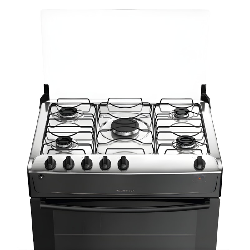 Fogao Atlas com Mesa de Inox Monaco Top 5 Bocas com Acendimento Automatico Preto-acf52da8-1fd8-4c12-89aa-4e72416625aa