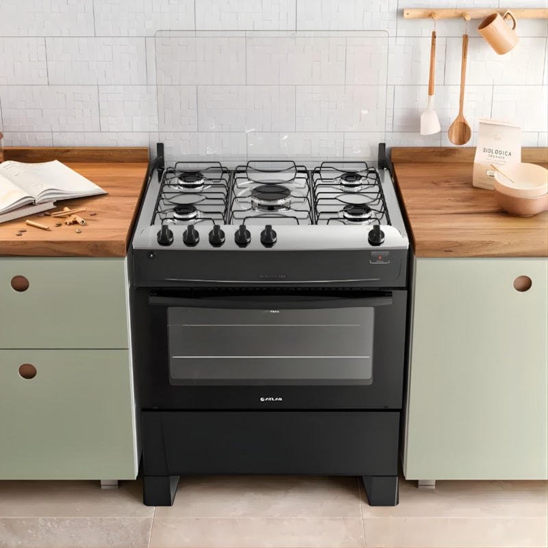 Fogao Atlas com Mesa de Inox Monaco Top 5 Bocas com Acendimento Automatico Preto-65471a92-2fc4-4295-be36-b0e02b9f81ed