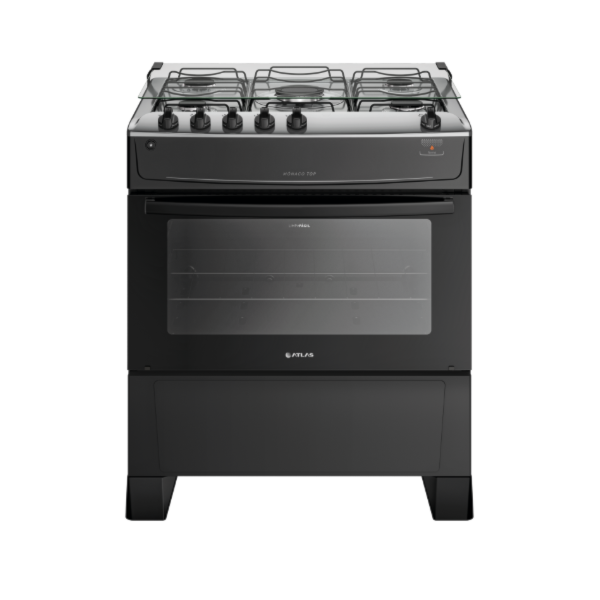 Fogao Atlas com Mesa de Inox Monaco Top 5 Bocas com Acendimento Automatico Preto-f3f51b64-e805-497c-a025-a5975e5c39cd
