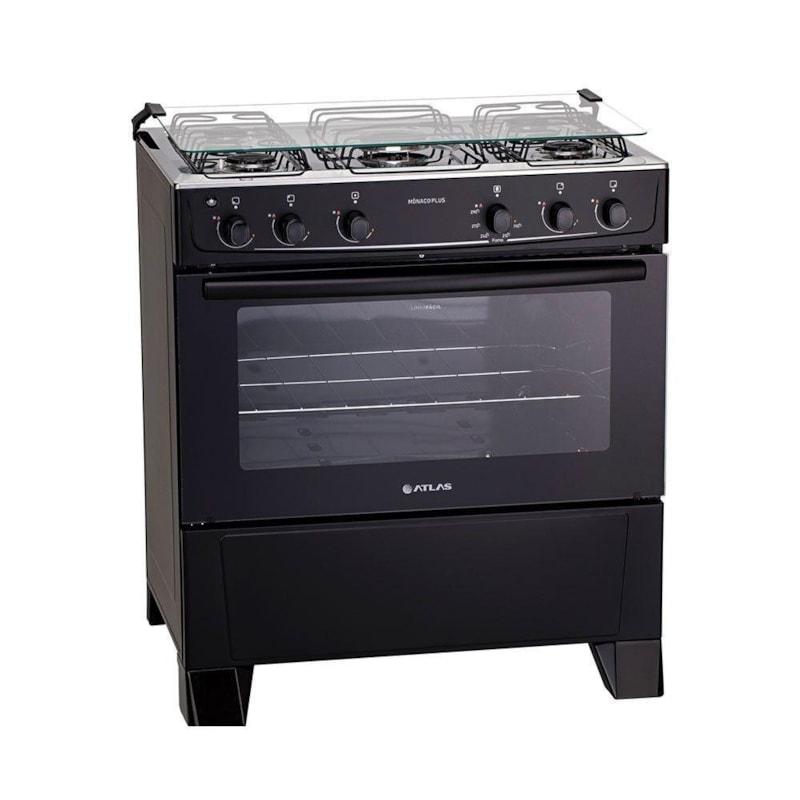 Fogao Atlas Mesa Inox Monaco Plus 5 Bocas Acendimento Automatico Preto