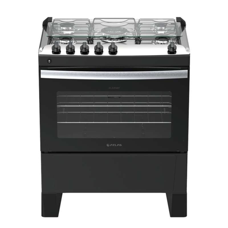 Fogão Atlas Milão Fast 5 Bocas Mesa Inox Acendimento Automático Bivolt Preto