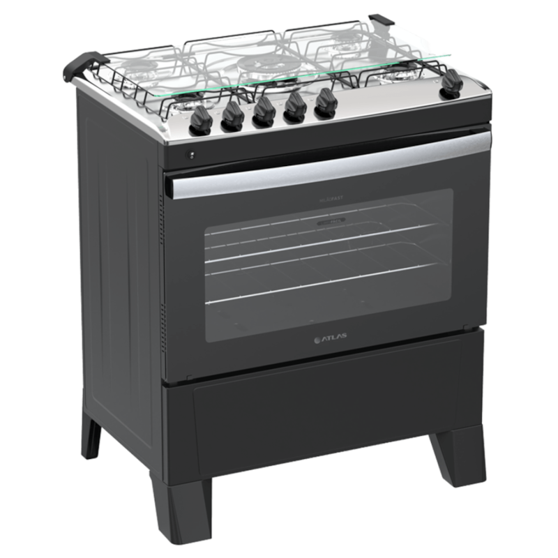 Fogão Atlas Milão Fast 5 Bocas Mesa Inox Acendimento Automático Bivolt Preto