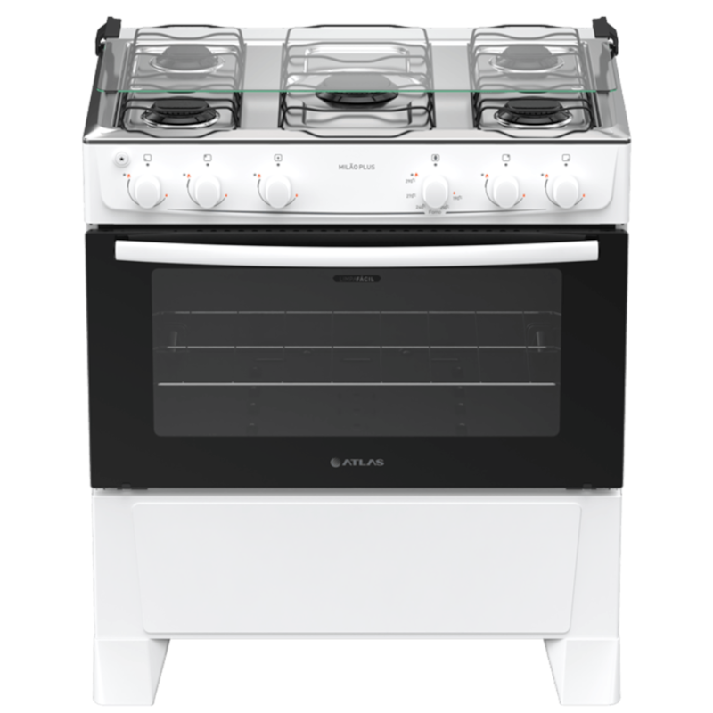 Fogão Atlas Milão Plus 5 Bocas Mesa Inox Acendimento Automático Bivolt Branco