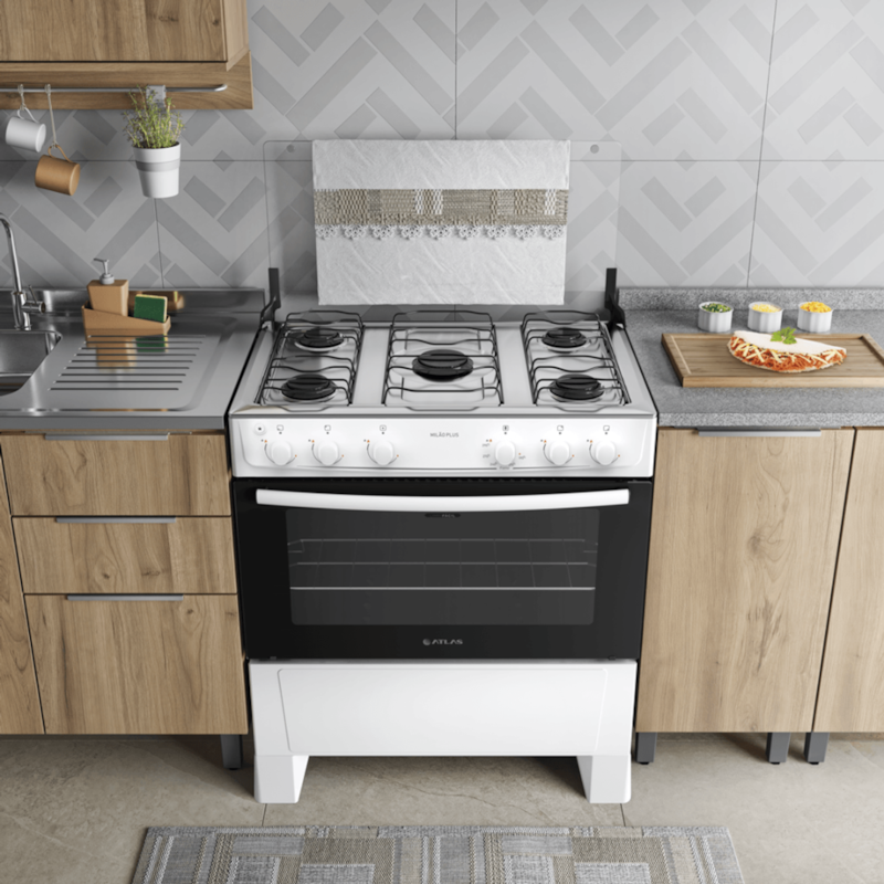 Fogão Atlas Milão Plus 5 Bocas Mesa Inox Acendimento Automático Bivolt Branco-2c774491-22e6-452e-b298-8dbe47e8a296