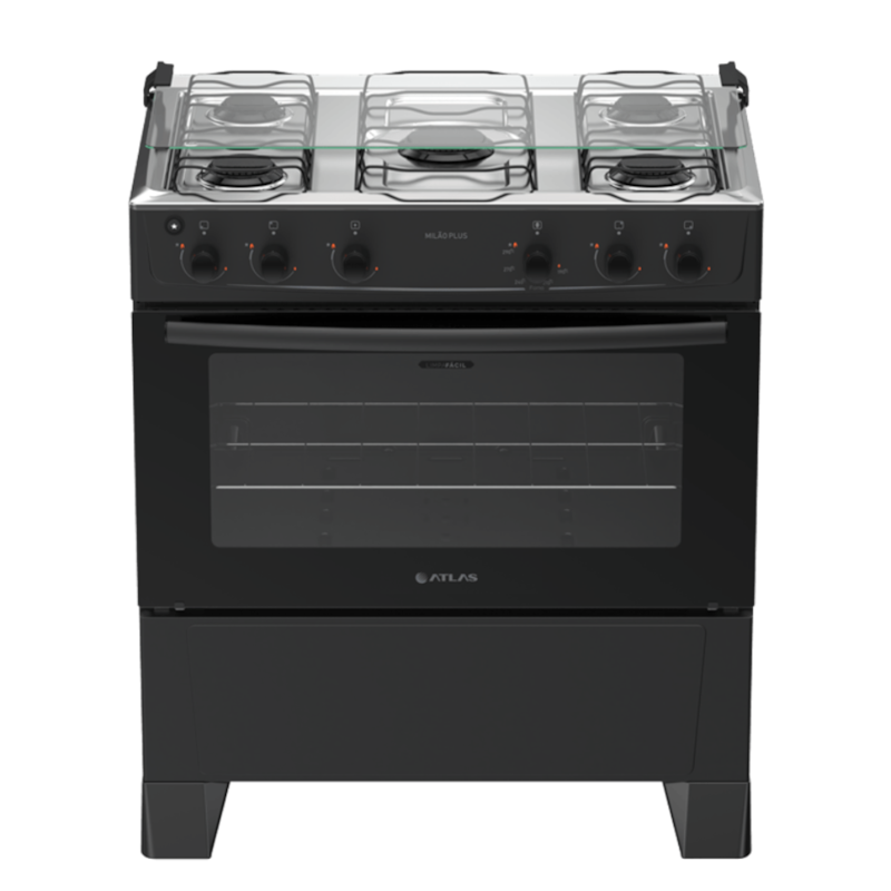 Fogão Atlas Milão Plus 5 Bocas Mesa Inox Acendimento Automático Bivolt Preto-c00004af-96d9-455a-84ea-2d2ab1ac4942