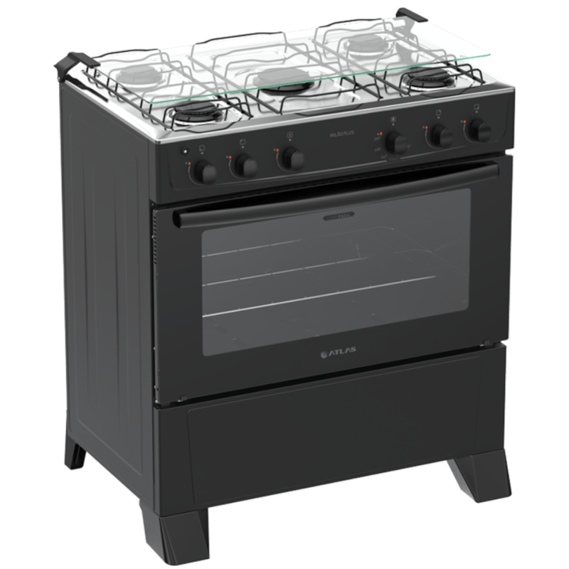Fogão Atlas Milão Plus 5 Bocas Mesa Inox Acendimento Automático Bivolt Preto-f2ba8200-7376-4db9-b267-39c2222e0cd8