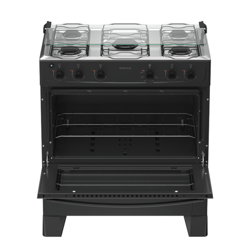 Fogão Atlas Milão Plus 5 Bocas Mesa Inox Acendimento Automático Bivolt Preto-a00055ef-f629-4f59-84b6-958bc2564ba2
