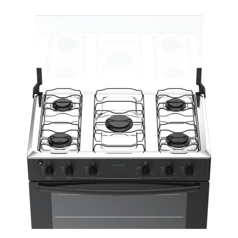 Fogão Atlas Milão Plus 5 Bocas Mesa Inox Acendimento Automático Bivolt Preto-8eb0e1d9-97e0-4d11-822c-27b409e04189