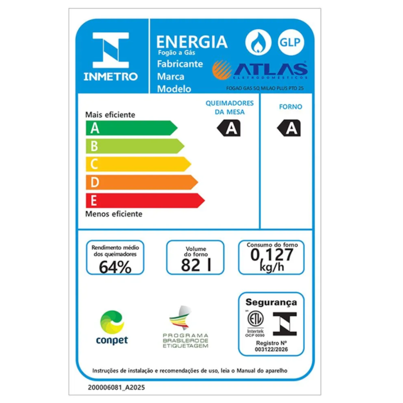Fogão Atlas Milão Plus 5 Bocas Mesa Inox Acendimento Automático Bivolt Preto-2467310b-5881-4898-8638-5af051e818a3