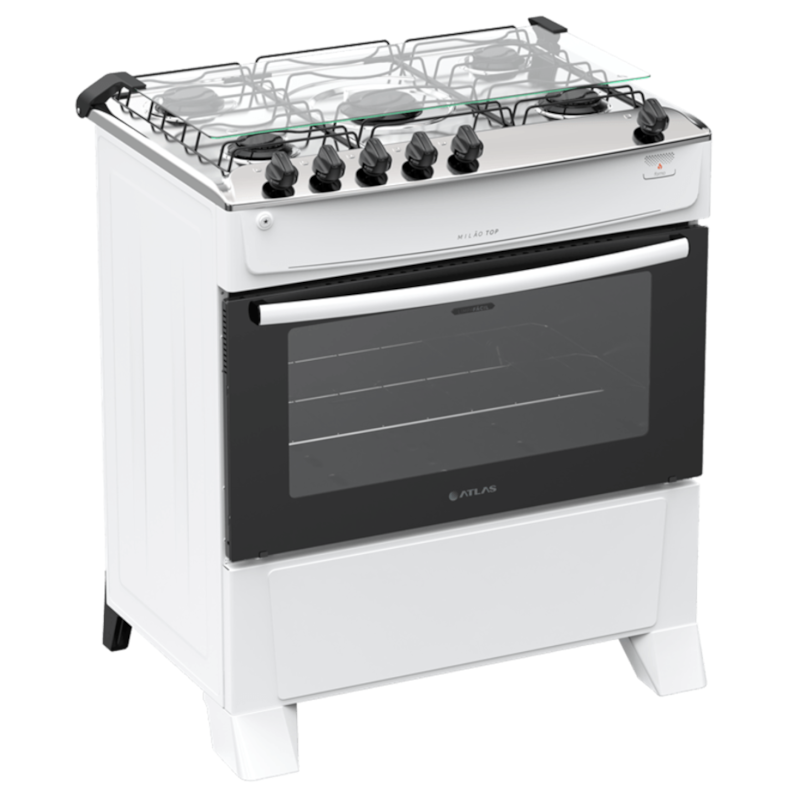 Fogão Atlas Milão Top 5 Bocas Mesa Inox Acendimento Automático Bivolt Branco