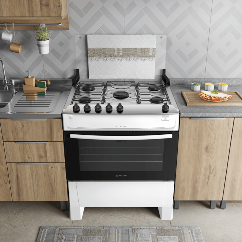 Fogão Atlas Milão Top 5 Bocas Mesa Inox Acendimento Automático Bivolt Branco-aabf8290-8df1-4d1b-9c2b-dadf0371c2ba