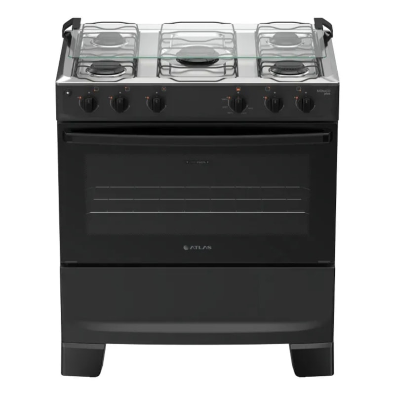 Fogão Atlas Mônaco Plus 5 Bocas Preto com Mesa Inox Bivolt